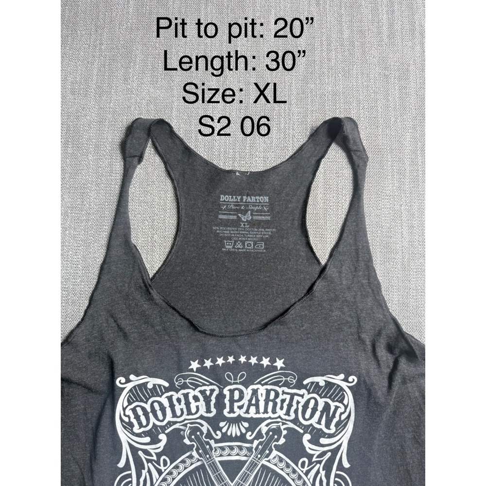Dolly Parton Pure & Simple Mountain Music Graphic Racerback Tank Top Gray XL - Picture 2 of 3